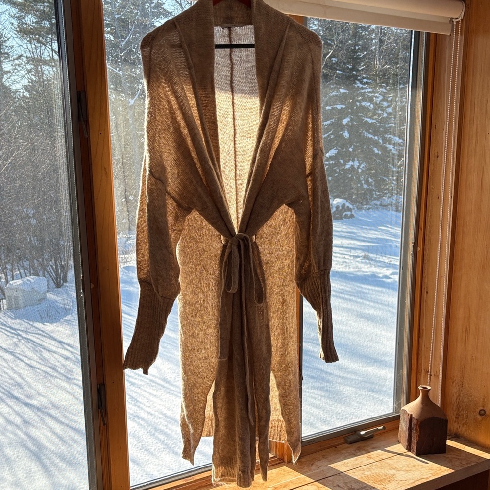 Cozy knit oversized baby alpaca light beige Women's cardigan Sweater